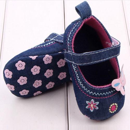 Girl Infant Toddler *6-9* Or *12* Months Soft Sole Anti Slip Shoes Blue Denim