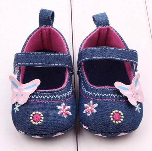 Girl Infant Toddler *6-9* or *12* Months Soft Sole Anti Slip Shoes Blue Denim