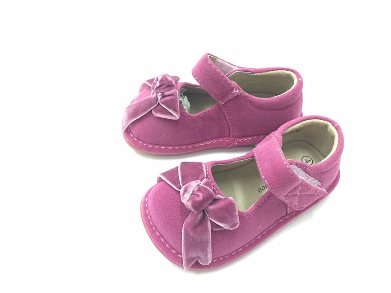 Girl's Squeaky Shoes Mary Jane Suede With Bow SALE 1102 Black Brown Hot Pink