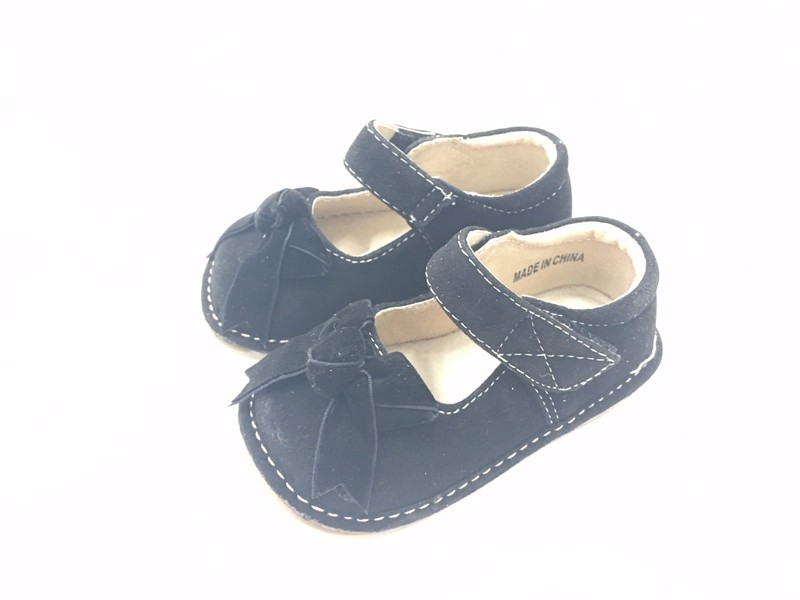 Girl's Squeaky Shoes Mary Jane Suede With Bow SALE 1102 Black Brown Hot Pink