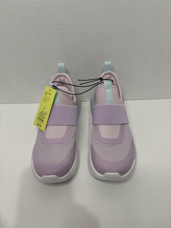 Girls All in Motion Purple Slip On Performance Silver Sneakers Size 3