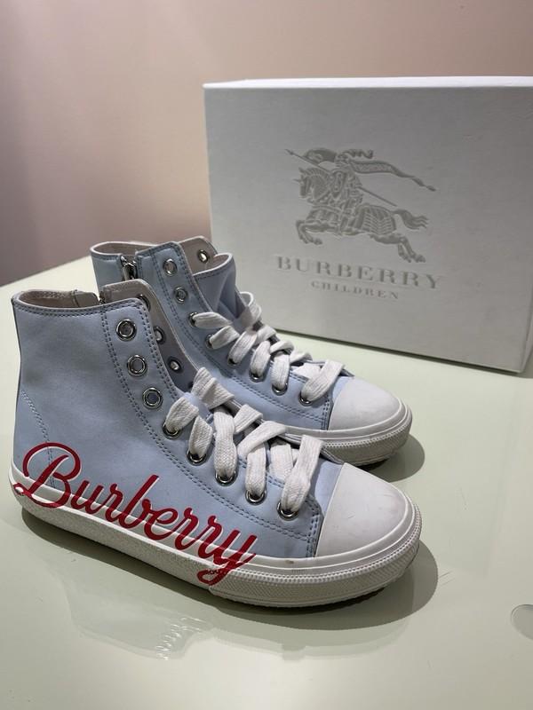 Girls BURBERRY 32 US 1 Powder Blue Lace Up High Top Spellout Sneakers Kids Shoes