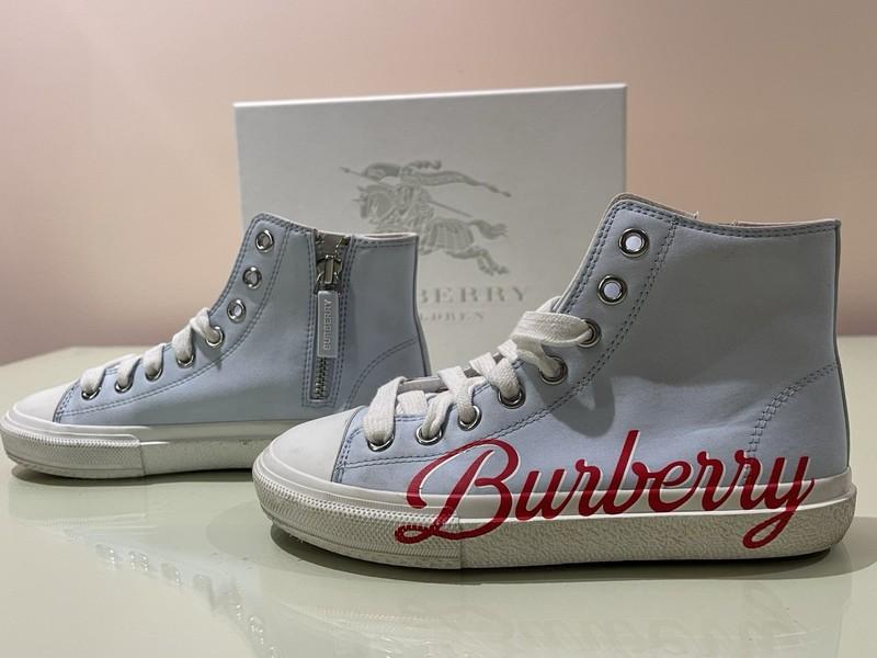 Girls BURBERRY 32 US 1 Powder Blue Lace Up High Top Spellout Sneakers Kids Shoes