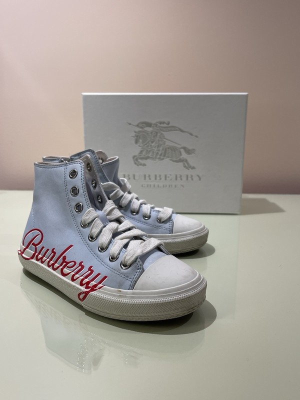 Girls BURBERRY 32 US 1 Powder Blue Lace Up High Top Spellout Sneakers Kids Shoes