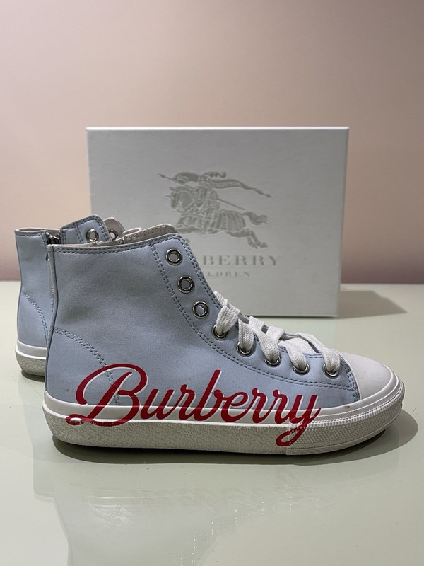 Girls BURBERRY 32 US 1 Powder Blue Lace Up High Top Spellout Sneakers Kids Shoes
