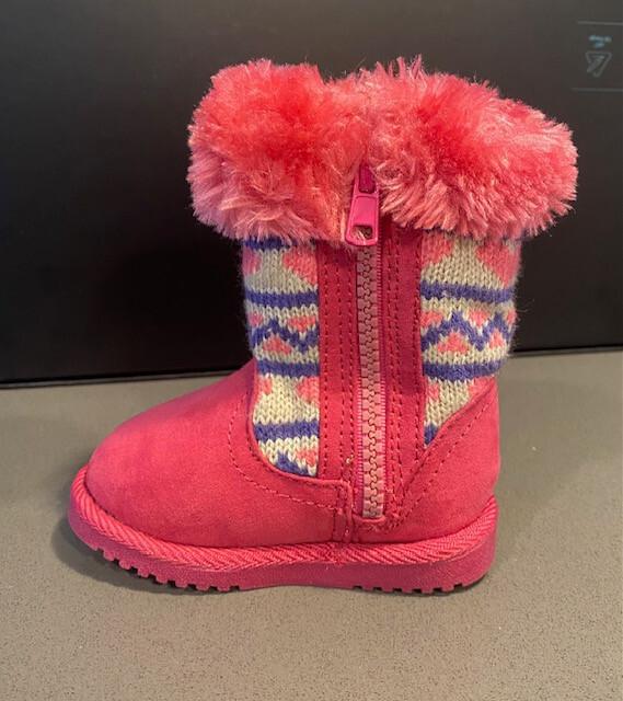 Girls Canyon River Blues Pink Purple Knit Heart Boots Faux Fur Size 3 Toddler