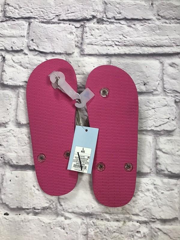 Girls Cat & Jack Girls Size Large 4/5 Flip Flops Pink Yellow Green Glitter Strap