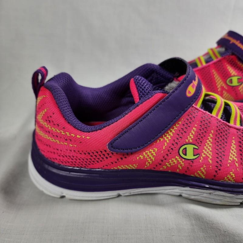 Girls Champion Athletic Sneakers Size 4 Pink Purple Hook & Loop Strap Shoes