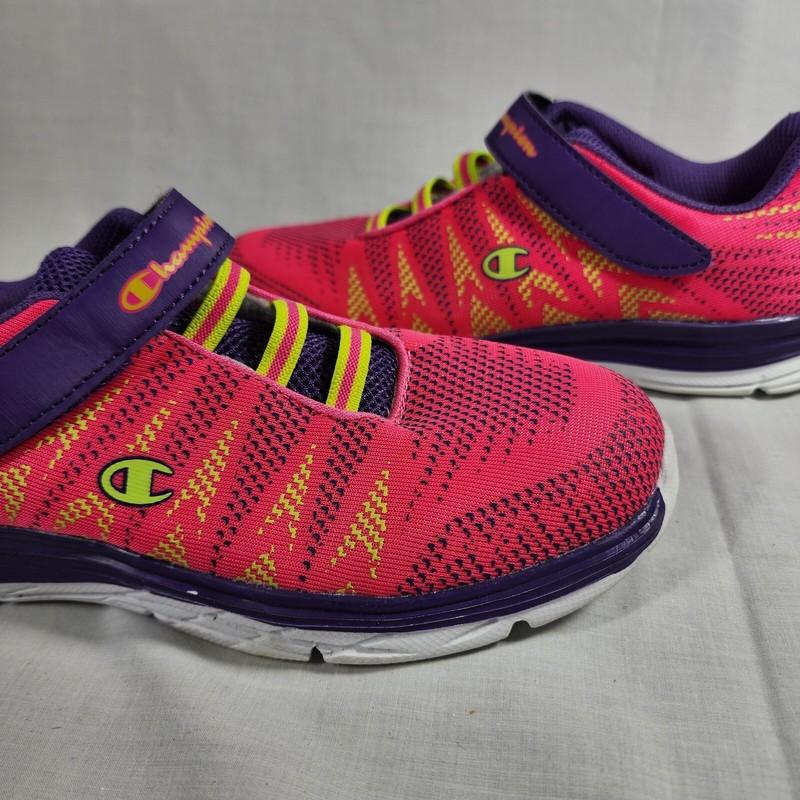 Girls Champion Athletic Sneakers Size 4 Pink Purple Hook & Loop Strap Shoes