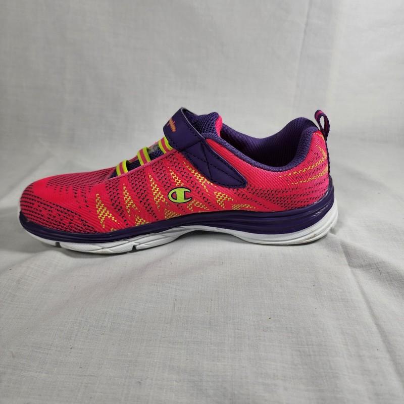 Girls Champion Athletic Sneakers Size 4 Pink Purple Hook & Loop Strap Shoes