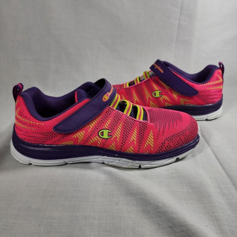 Girls Champion Athletic Sneakers Size 4 Pink Purple Hook & Loop Strap Shoes