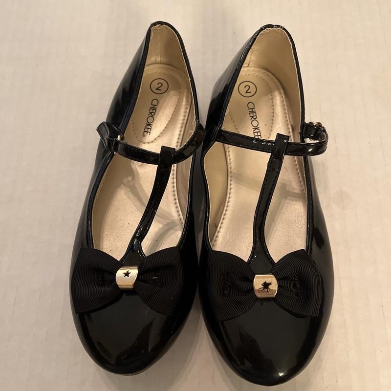 Girls Cherokee Black Patent Dress TStraps Size 2