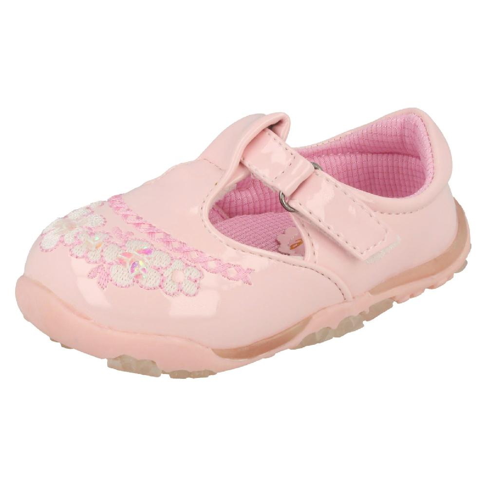 Girls Cutie T-Bar Flats With Floral Embroidery Detail