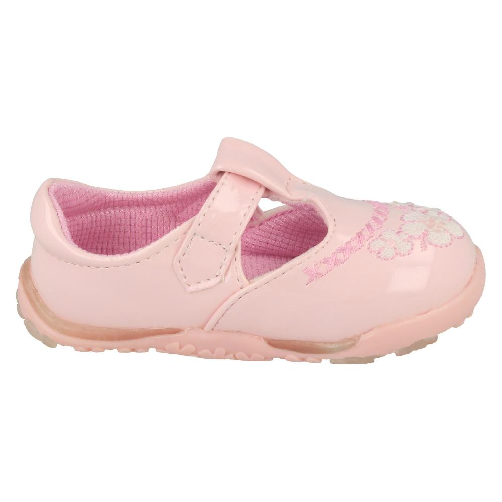Girls Cutie T-Bar Flats With Floral Embroidery Detail