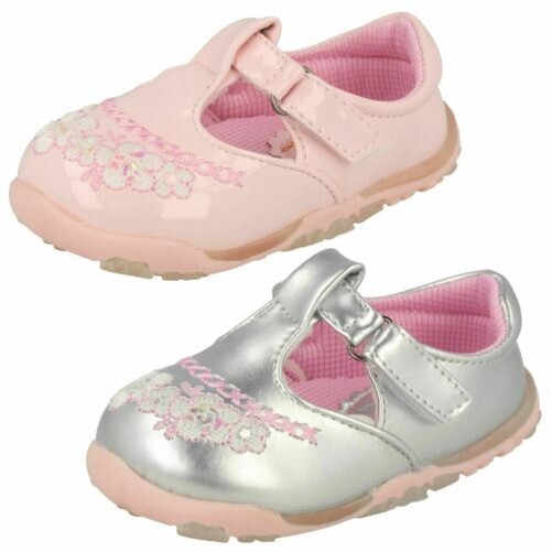 Girls Cutie T-Bar Flats With Floral Embroidery Detail