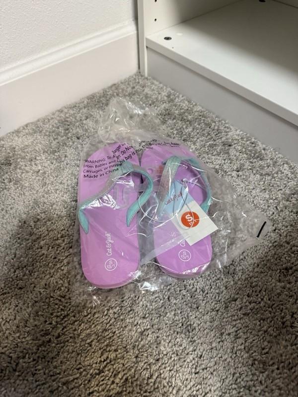 Girls' Flip Flop Sandals Pink Teal Ombre Glitter Thong Cat & Jack New Small 13/1