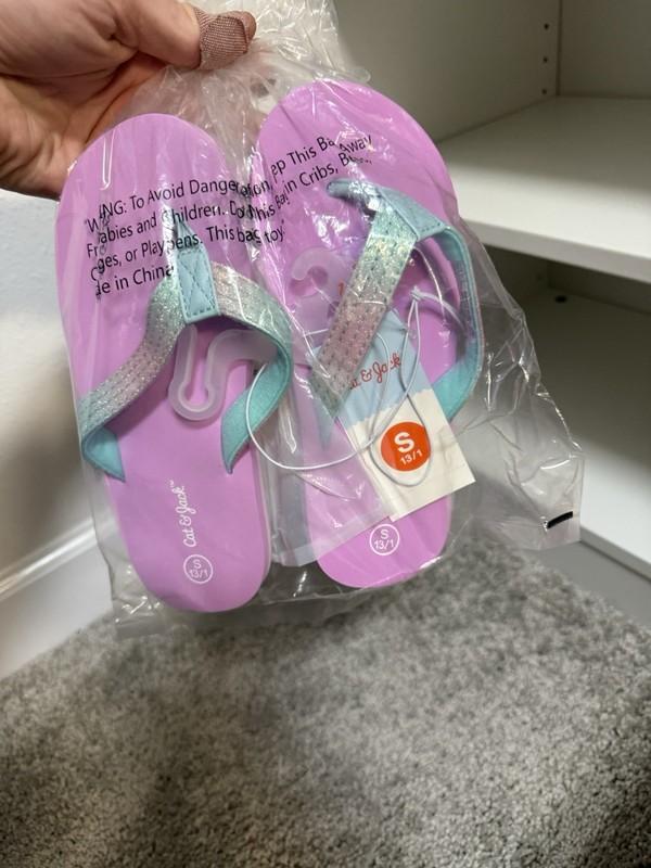 Girls' Flip Flop Sandals Pink Teal Ombre Glitter Thong Cat & Jack New Small 13/1
