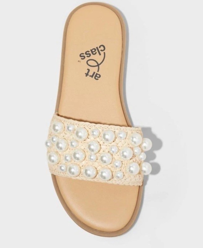 Girls Heather Pearl Comfort Footbed Sandals Art Class͐ Slide On Cream NWT Size 1