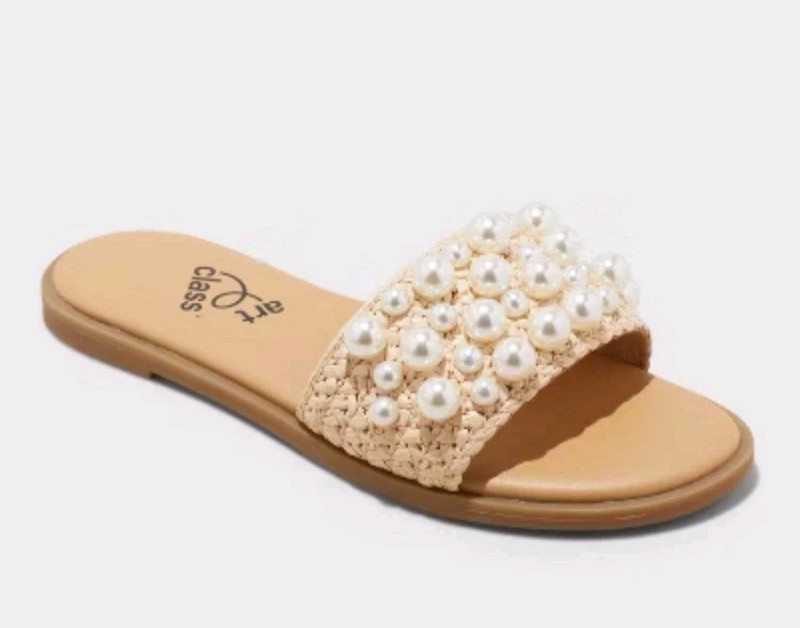 Girls Heather Pearl Comfort Footbed Sandals Art Class͐ Slide On Cream NWT Size 1