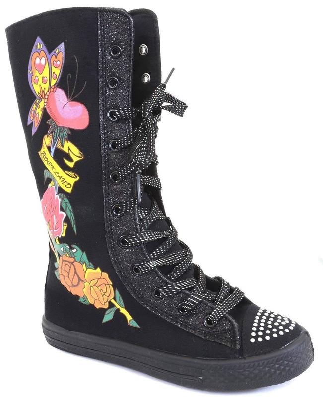 Girls Kids Lot Canvas Sneaker Flat Tall Lace Up Knee High Boot Shoe Sz 11-4