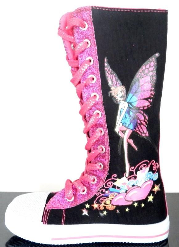 Girls Kids Lot Canvas Sneaker Flat Tall Lace Up Knee High Boot Shoe Sz 11-4