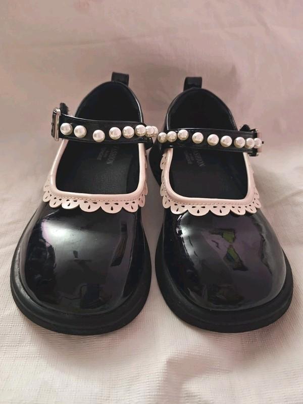 Girls Kids Princess Party Mary Jane Wedding Toddlers Pearl Dress Shoes 6-7 Yrs