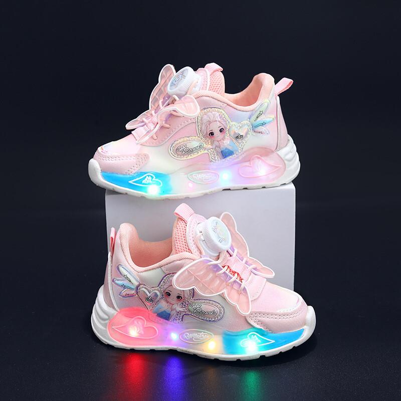 Girls LED Luminous Sport Shoes Flashing Light Up Sneakers With Rotating Buckle