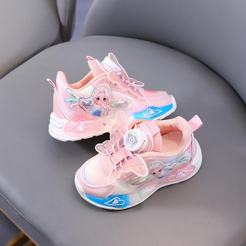 Girls LED Luminous Sport Shoes Flashing Light Up Sneakers With Rotating Buckle