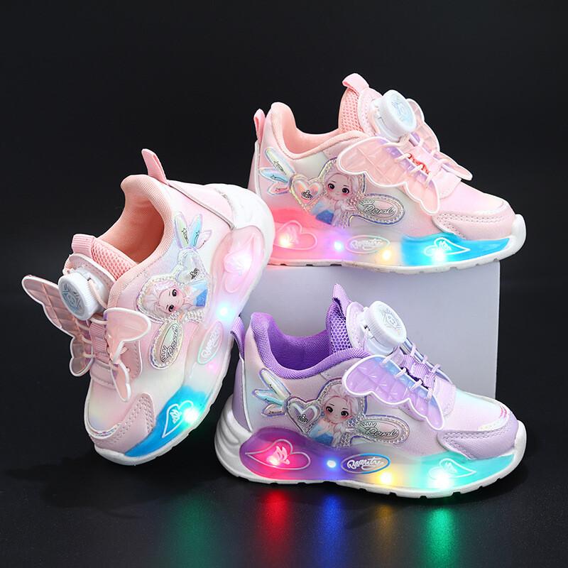 Girls LED Luminous Sport Shoes Flashing Light Up Sneakers with Rotating Buckle