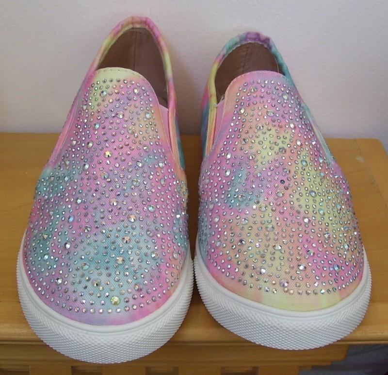 Girls Link Pink Yellow Blue Canvas Rhinestone Slip On Shoes Sz 2