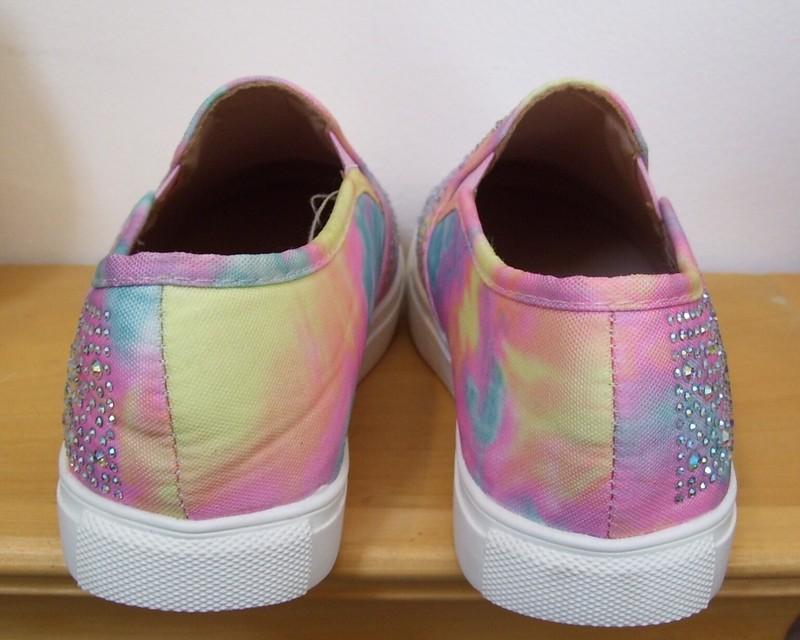 Girls Link Pink Yellow Blue Canvas Rhinestone Slip On Shoes Sz 2