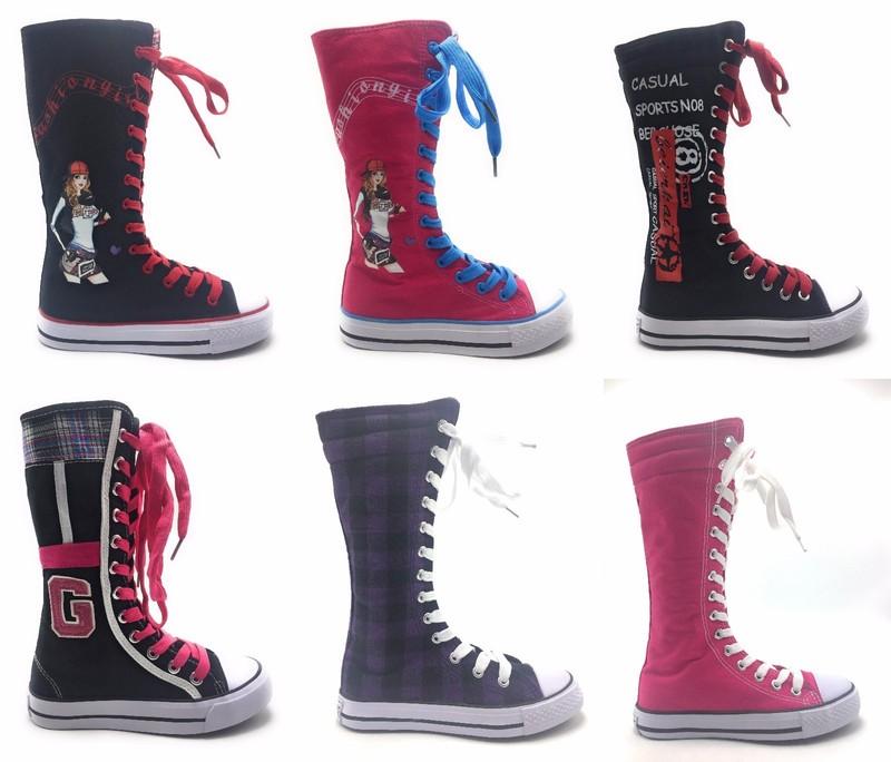 Girls Little Kids New Fashion Mid Calf Knee High Flat Canvas Sneakers …