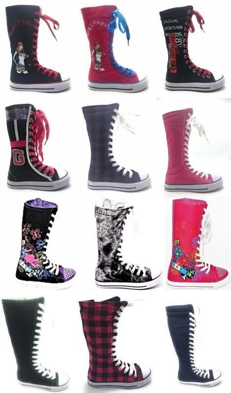 Girls Little Kids New Fashion Mid calf Knee High Flat Canvas Sneakers …
