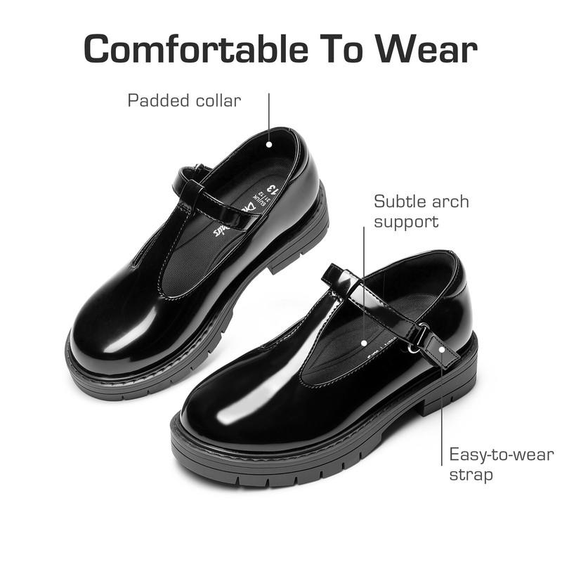 Girls Mary Jane Flats Shoes Chunky Platform T-Strap Comfort Loafers Dress Shoes