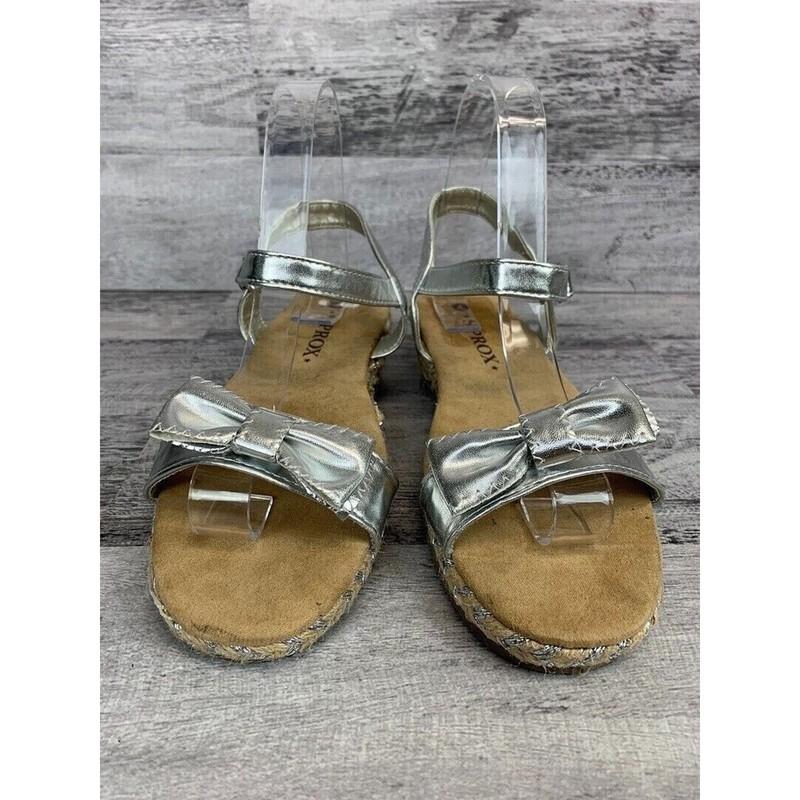 Girls Silver Metallic Sprox Bow Sandals Size 4