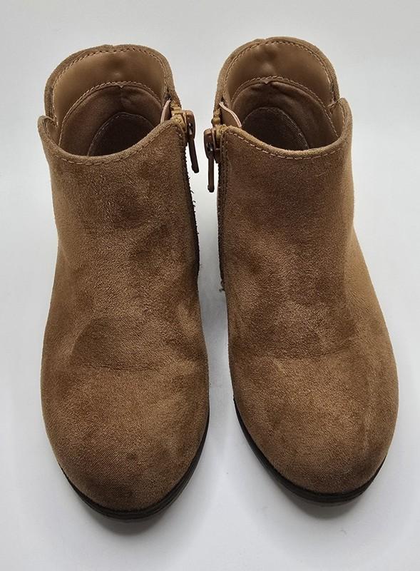 Girls Size 9 Cat And Jack Faux Suede Booties Side Zip Brown Cowgirl Western GUC