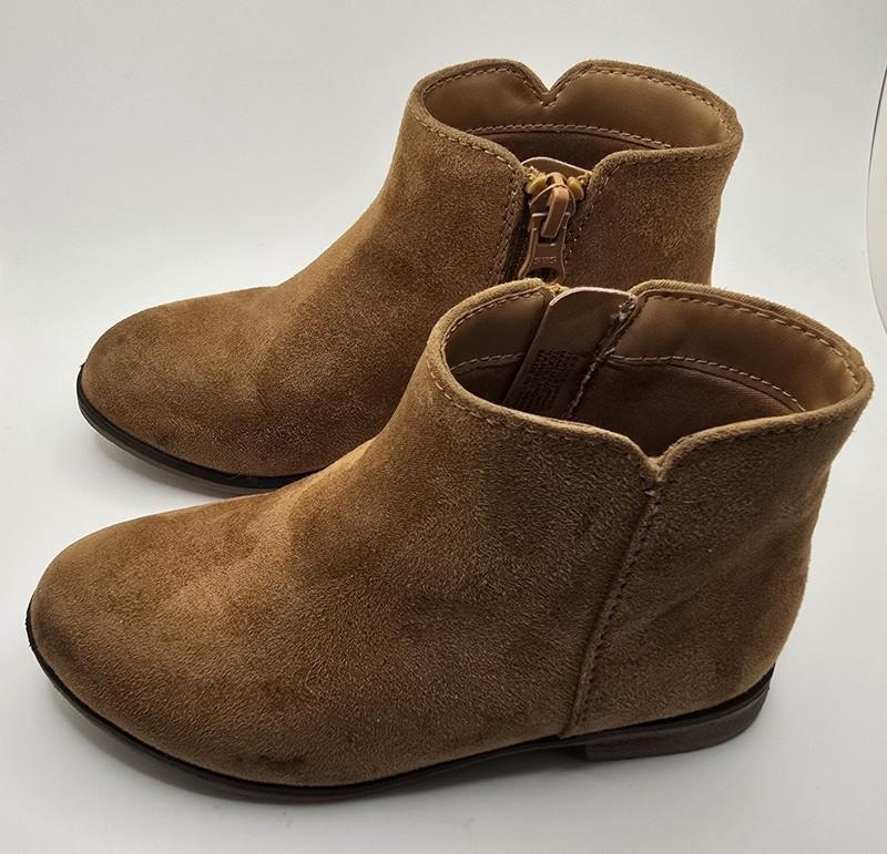 Girls Size 9 Cat And Jack Faux Suede Booties Side Zip Brown Cowgirl Western GUC