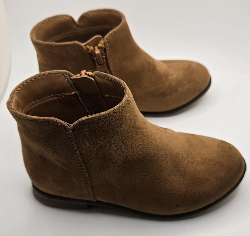 Girls Size 9 Cat And Jack Faux Suede Booties Side Zip Brown Cowgirl Western GUC