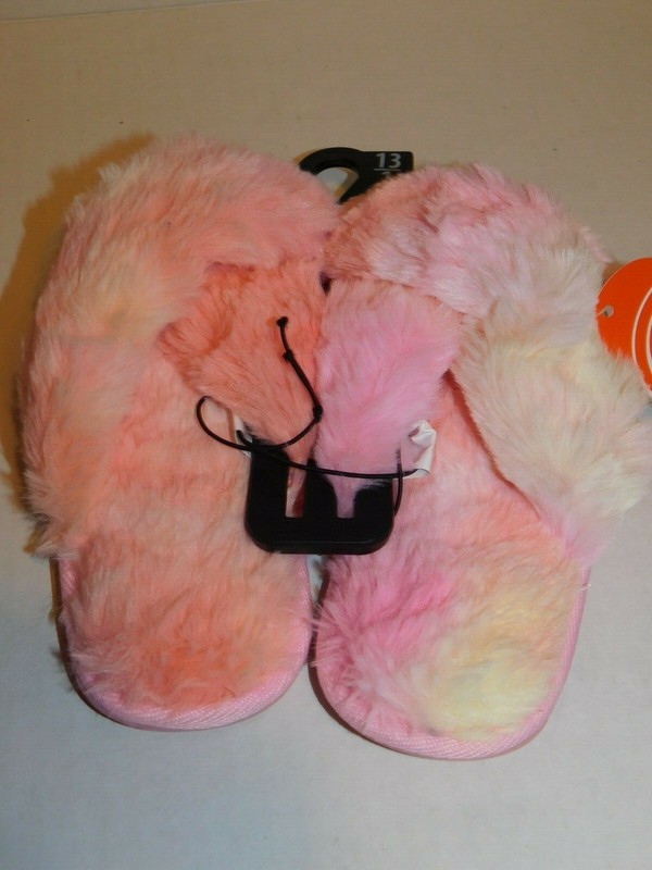Girls Slippers Peach & Pink SOFT W/ Outdoor Soles 13 1