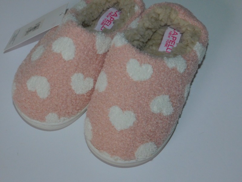 Girls Slippers Small 10 11Pink White Hearts Toddlers Indoor/Outdoor Soles