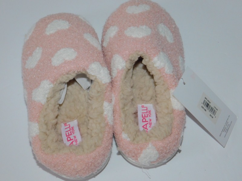 Girls Slippers Small 10 11Pink White Hearts Toddlers Indoor/Outdoor Soles
