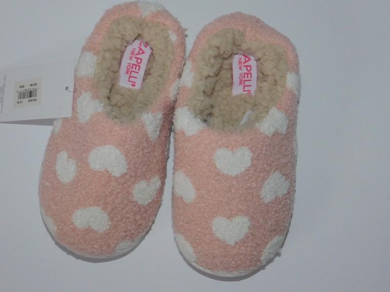 Girls Slippers Small 10 11Pink White Hearts Toddlers Indoor/Outdoor Soles