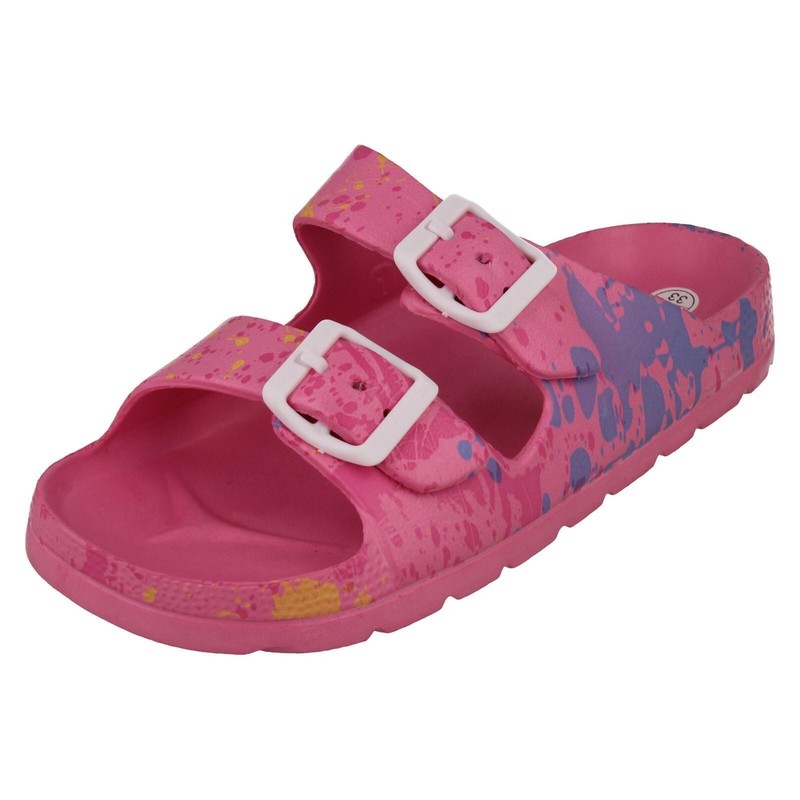Girls Spot On Flat 2 Buckle Sandals Clogs/Slip - H0R377