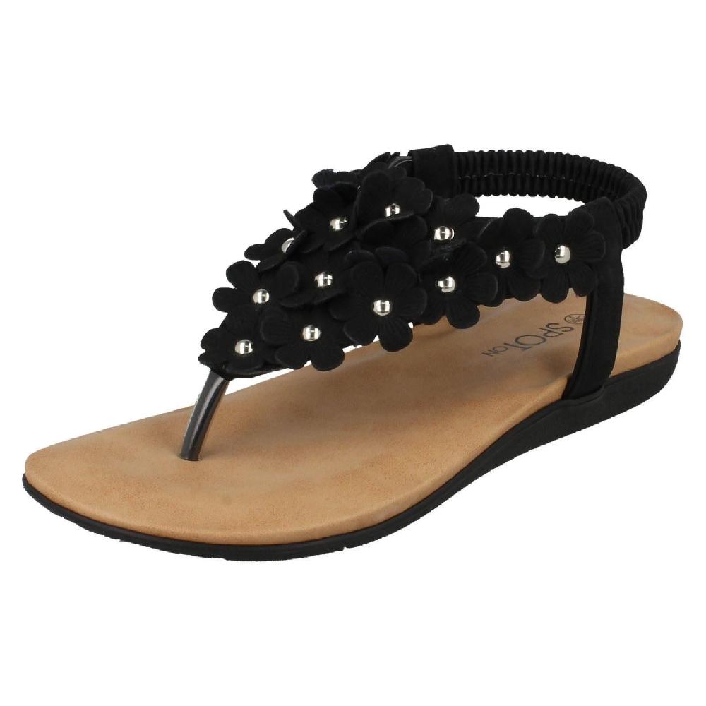 Girls Spot On Flat Flower And Studded Edge Sandals Toepost - H0R248