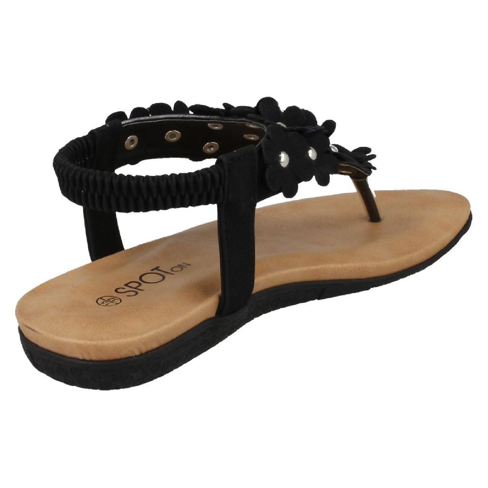 Girls Spot On Flat Flower And Studded Edge Sandals Toepost - H0R248