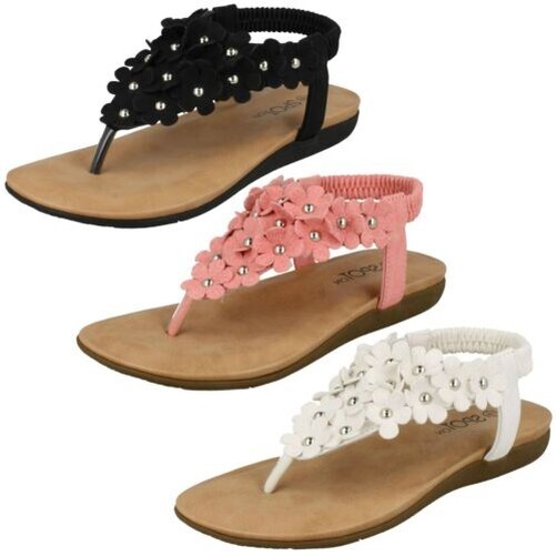 Girls Spot On Flat Flower And Studded Edge Sandals Toepost - H0R248