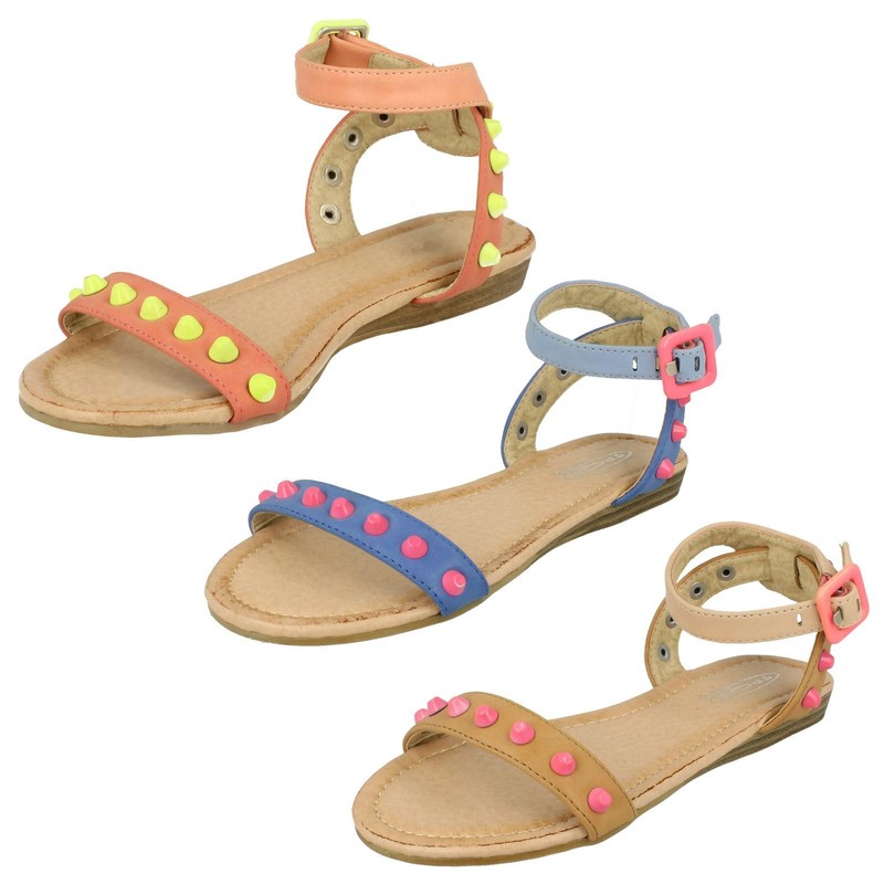 Girls Spot On Flat Sandal 'Ankle Strap'