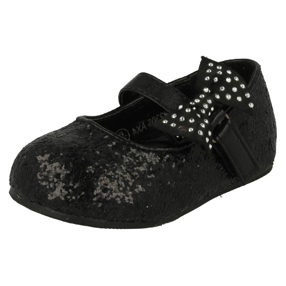 Girls Spot On Glitter Bow Trim Party Flats