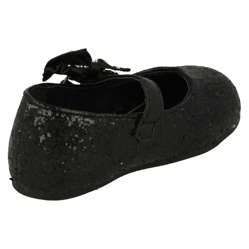 Girls Spot On Glitter Bow Trim Party Flats