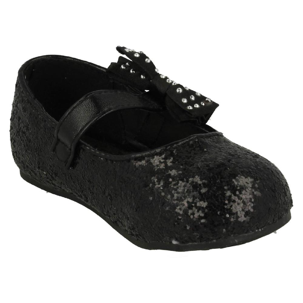 Girls Spot On Glitter Bow Trim Party Flats